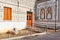 Traditional houses decorated with the scratch patterns in Pyrgi of Chios, Greece