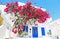 Traditional houses with pink bougainvilleas at Ano Koufonisi island Cyclades Greece