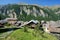 Traditional houses and roofs, with the church on the left, Saint Veran, Queyras Regional Natural Park