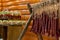 Traditional Hunting Sausages on the table. Family gathering for food preservation, pork meat and venison from a local hunter