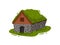 Traditional Icelandic stone house with a peat roof. Vector illustration.