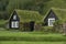 Traditional iclandic houses with grassy roofs.