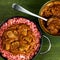 Traditional Indian Lamb Curry With Pink Pilau Rice