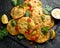 Traditional Indian snack food, chicken and vegetable staffing kachori