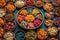 Traditional Indian Snacks Arranged In Colorful Pattern. Generative AI