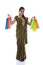traditional indian woman doing diwali shopping with isolated white background