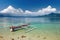 Traditional Indonesian boat on the background of islands