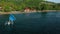 Traditional indonesian fishing boat in the ocean of Amed Bay, Bali, Indonesia