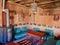 traditional interior design of Moroccan living room at a Berber home. High Atlas Mountains, Morocco.