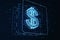 Traditional international currency concept with digital blue dollar sign in frame on dark technological background.