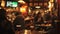 Traditional Irish Pub Interior: Lively Atmosphere with Patrons and Stout Glasses