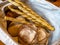 Traditional italian appetizer grissini breadsticks, bread rolls in basket