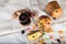 Traditional Italian Christmas sweet cake on a countryside table.