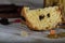 Traditional Italian Christmas sweet cake on a countryside table.