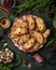 Traditional italian cookies biscotti with dried cranberry and nu