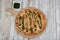 Traditional Italian food: Healthy Homemade Quinoa Crust Cheese Pizza with Basil, with pesto sauce