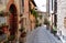 Traditional italian medieval historic alley of beautiful little town of Spello