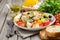 Traditional Italian Panzanella salad with fresh tomatoes and crispy bread