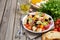 Traditional Italian Panzanella salad with fresh tomatoes and crispy bread