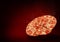 Traditional italian pizza margarita flying in sigh on a dark red background with a sliced slice of pizza next to