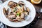 Traditional italian seafood pasta with clams Spaghetti alle Vongole