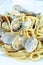 Traditional Italian seafood, spaghetti vongole made with seashells and linguini pasta