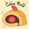 Traditional Japanese food. Asian cake roll with strawberry. Vector illistration