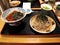 Traditional japanese food set donburi unadon unagi or rice eel kabayaki and cold soba of local restaurant shop for japanese people