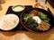 Traditional japanese food set rice fermented beans with miso soup and salad vegetable of local restaurant shop for japanese people