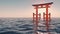 Traditional Japanese gate floating in the sea at sunset. Looped animation