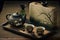 Traditional Japanese Green tea setup with beautiful lighting. Close-up details of ceramic tea pot and cups.Ai generated