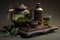 Traditional Japanese Green tea setup with beautiful lighting. Close-up details of ceramic tea pot and cups.Ai generated