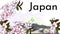 Traditional japanese landscape with sakura and fuji. Horizontal banner, travel poster with national symbols