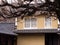Traditional Japanese merchant house with cherry blossoms