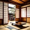 Traditional Japanese room with tatami mats - ai generated image