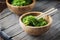 Traditional Japanese salad chuka on the wooden table