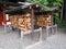 Traditional Japanese stand with small wooden plaques with wishes and prayers