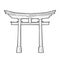 Traditional japanese torii gate in Japan. Vintage black vector engraving