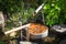 Traditional japanese water fountain in garden