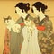 Traditional Japanese Women in Kimono with Cat, Geisha Stroking Cat, Generative AI Illustration
