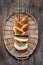 Traditional Jewish challah bread on wooden background