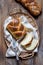 Traditional Jewish challah bread on wooden background