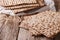 Traditional Jewish kosher matzo for Passover macro on a table. h