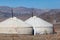 Traditional Kazakh yurts mountain landscape