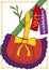 Traditional Kinchaku, Papers and Bamboo Branch for Japanese Tanabata Festival, Vector Illustration