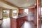 Traditional kitchen with dark hardwood floor.