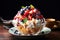 Traditional Korean dessert. Patbingsu with fruits Generative AI