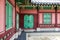Traditional Korean temple painted wood details.