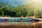 Traditional Laos ferry boats on the Mekong River