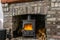 Traditional large brick fireplace in a living room